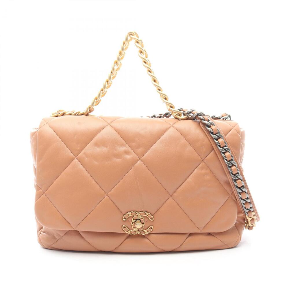 Chanel Dixneuf Maxi Matelasse Shoulder Bag Lambskin Sheepskin Brown